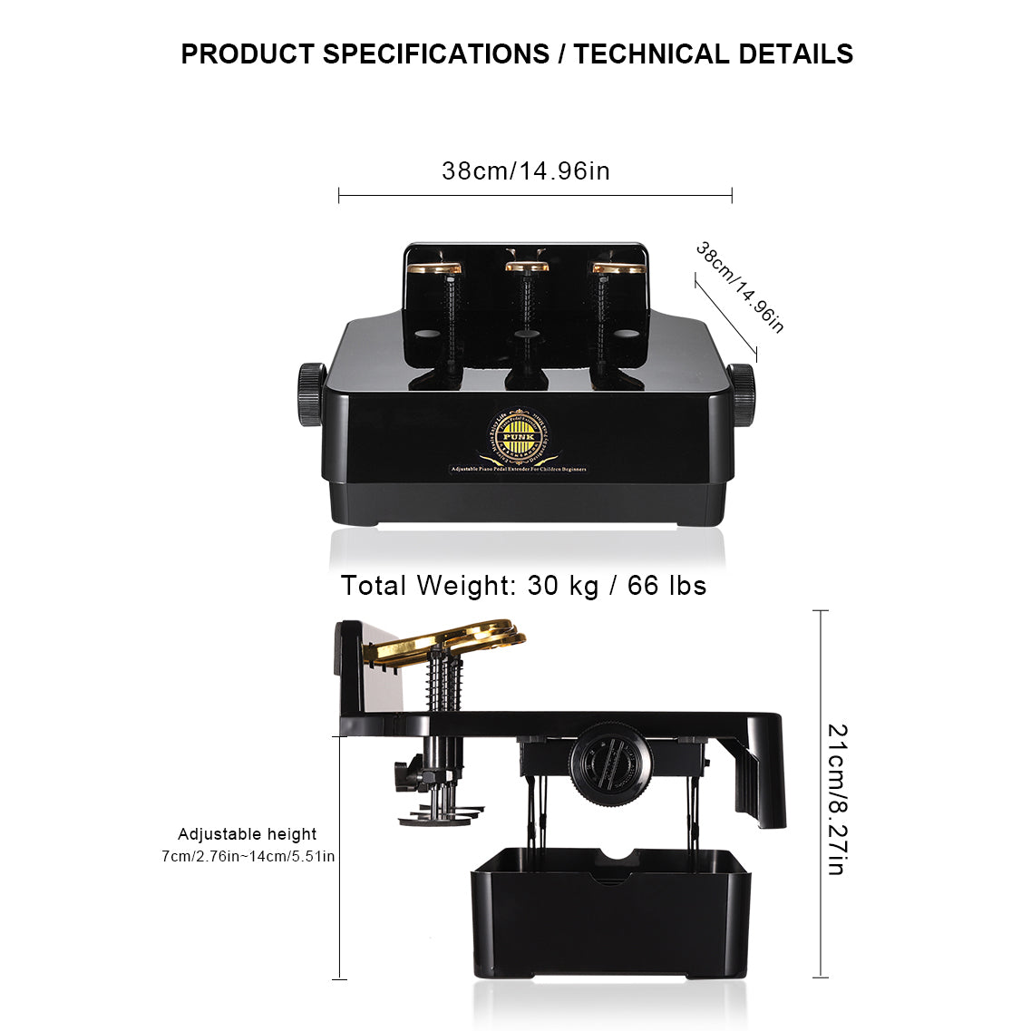 Adjustable Piano Pedal Extender for Kids - 14-21cm Height Adjustable ABS Piano Pedal Riser for Upright, Grand & Digital Pianos, Posture Corrector for Beginner Piano Practice ﻿
