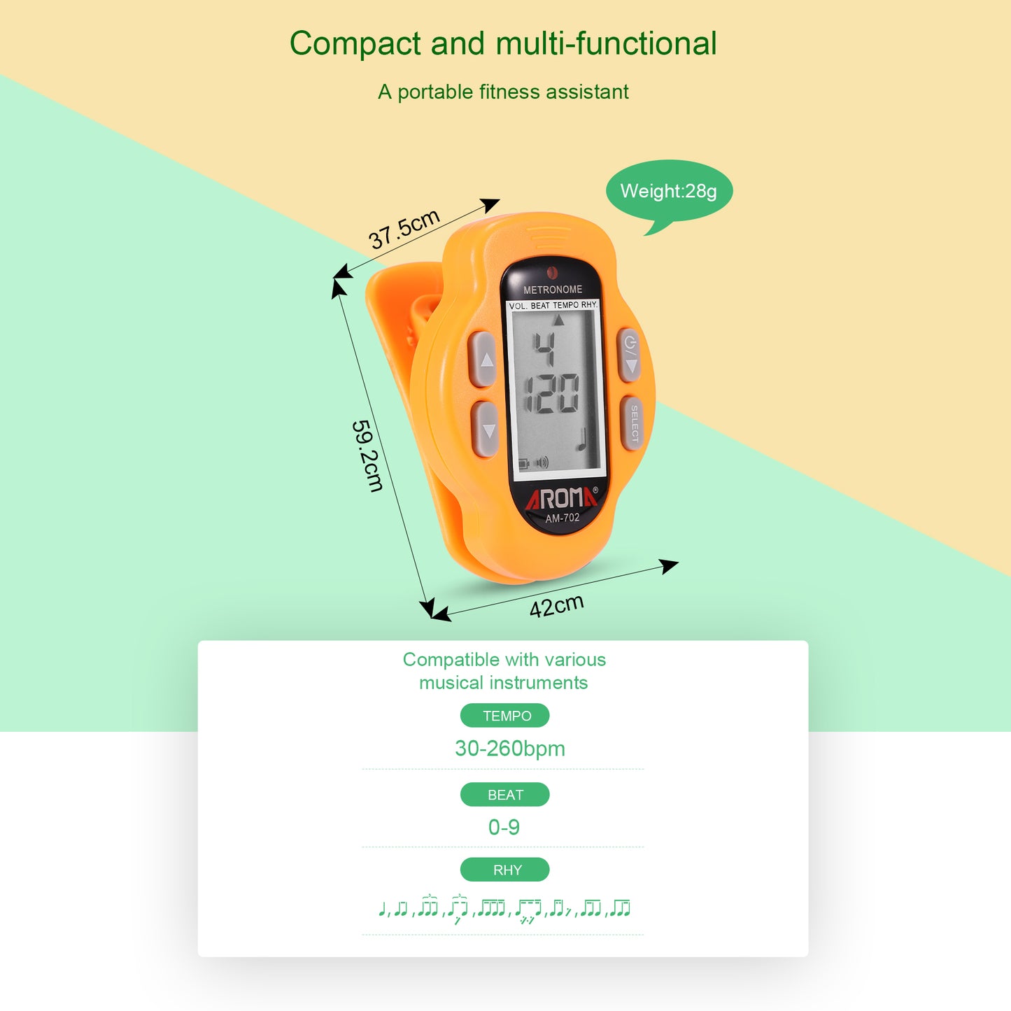 Mini Rechargeable Metronome for Slow Jogging – 30-260 BPM Running Step Trainer with 16H Battery | Indoor Jog Step Frequency Music Trainer